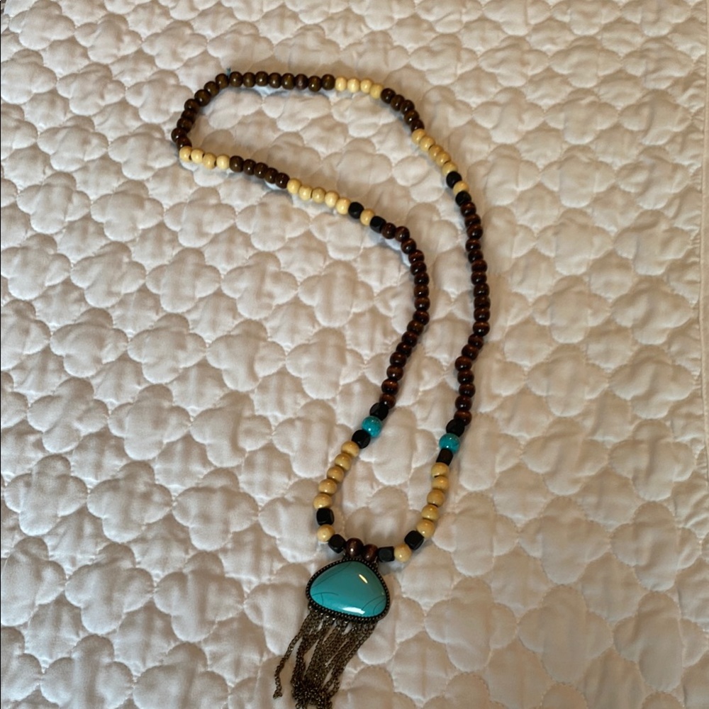 Turquoise and Brown Beaded Necklace